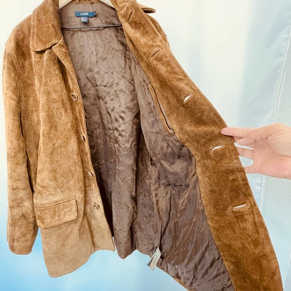 J.Crew Button Down 100% Brown Leather Suede Coat Jacket Size Large #4066 - Picture 8 of 13